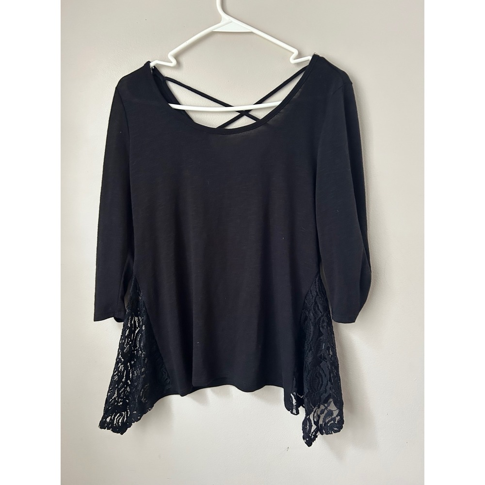 Y2K IZ Byer Black Lace Trim Crisscross Back Women's L Whimisgoth Grunge Alt
